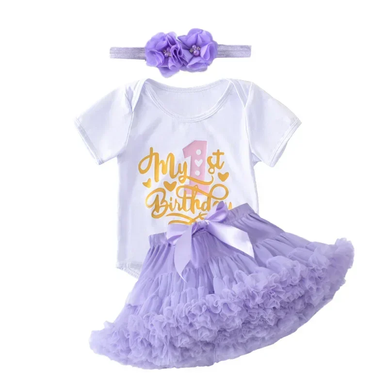 Baby Girl Tutu Dress Sets My 1st Birthday Toddler Romper Tops + Tulle Skirt Party Infant Print Clothing Newborn Dresses Set