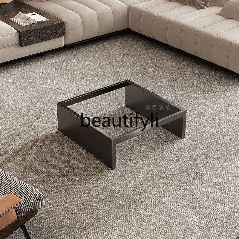 

Italian suspension, rock slab stainless steel tea table bracket, living room luxury stone square base