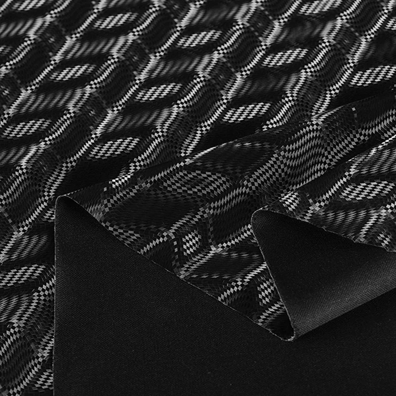 Black 3D Dynamic Light Wave Ripple Embossed PU Leather Fabric Shiny Elastic Leather Sewing Material DIY Fashion Jacket/Pants