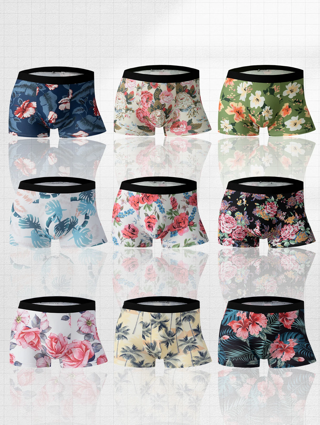 Men\'s underpants 1pcs fashion tide models sexy flower print boxer shorts soft and comfortable men\'s boxer shorts