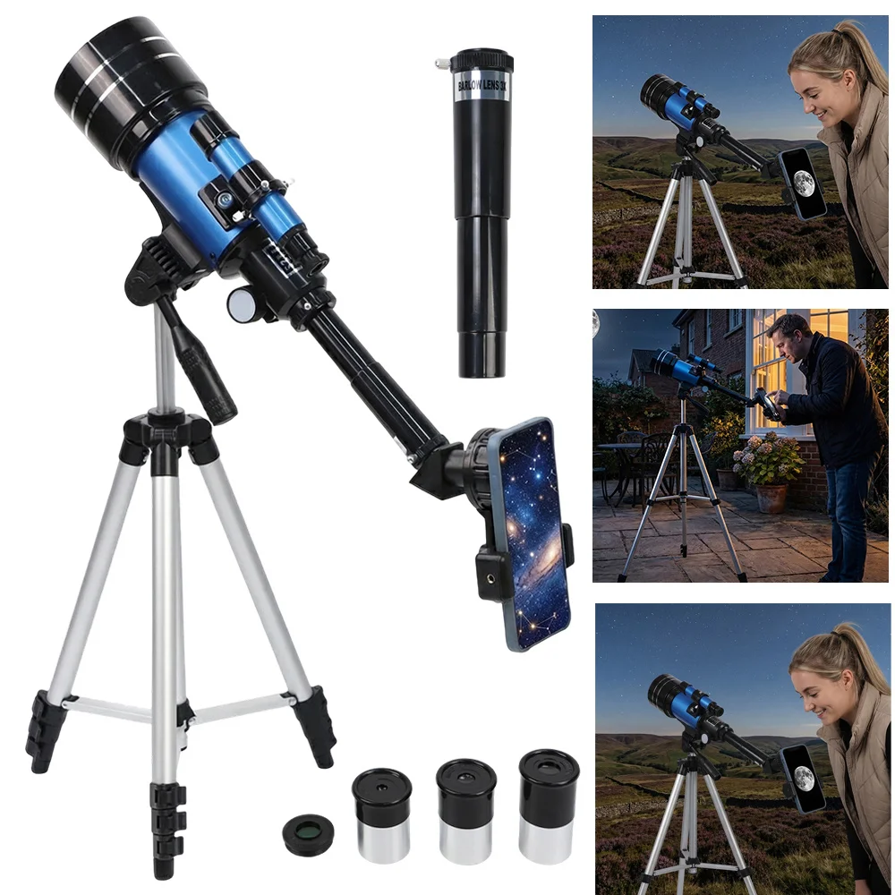 Telescopio per adulti, telescopio portatile da viaggio con adattatore per smartphone, kit introduttivo per l’astronomia con oculari, strumento didattico per principianti.