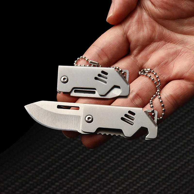 1Pc Stainless Steel Folding Knife, Portable Self-defense Knife, Outdoor Survival Pocket Knife, Camping Tool, Keychain Pendant