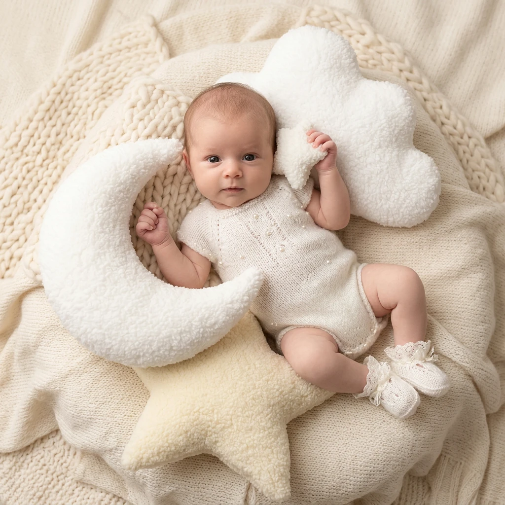 Newborn Photography Props: Poser Mats, Soft Plush Pillows (Moon, Star, Cloud) Backdrops & Studio Accessories for Baby Boys&Girls