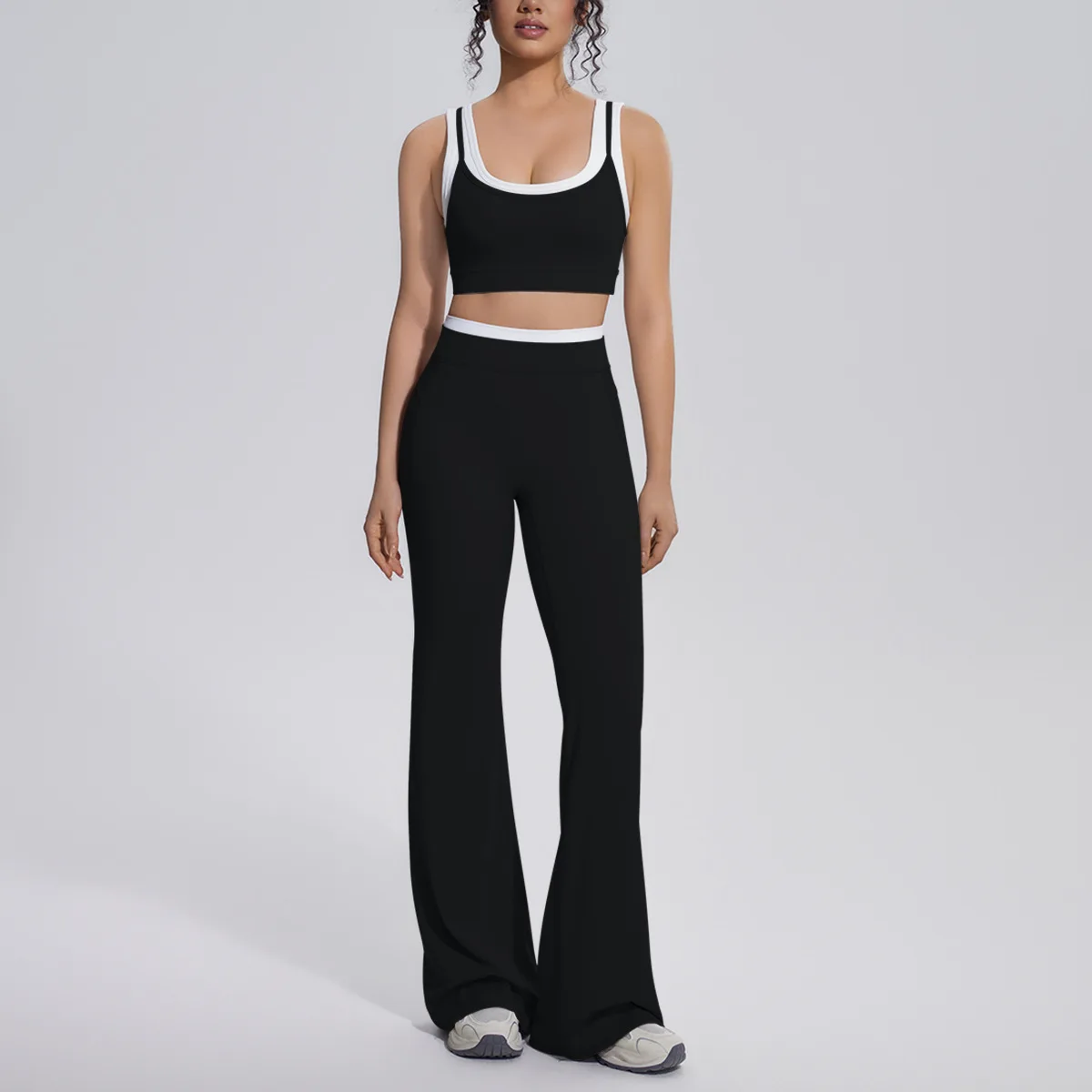 Active Wear Women's Sports Suit Outfit Flared Pants Set Clothing Fitness Gym Yoga Set 2 Piece Woman Sportswear Workout Clothes