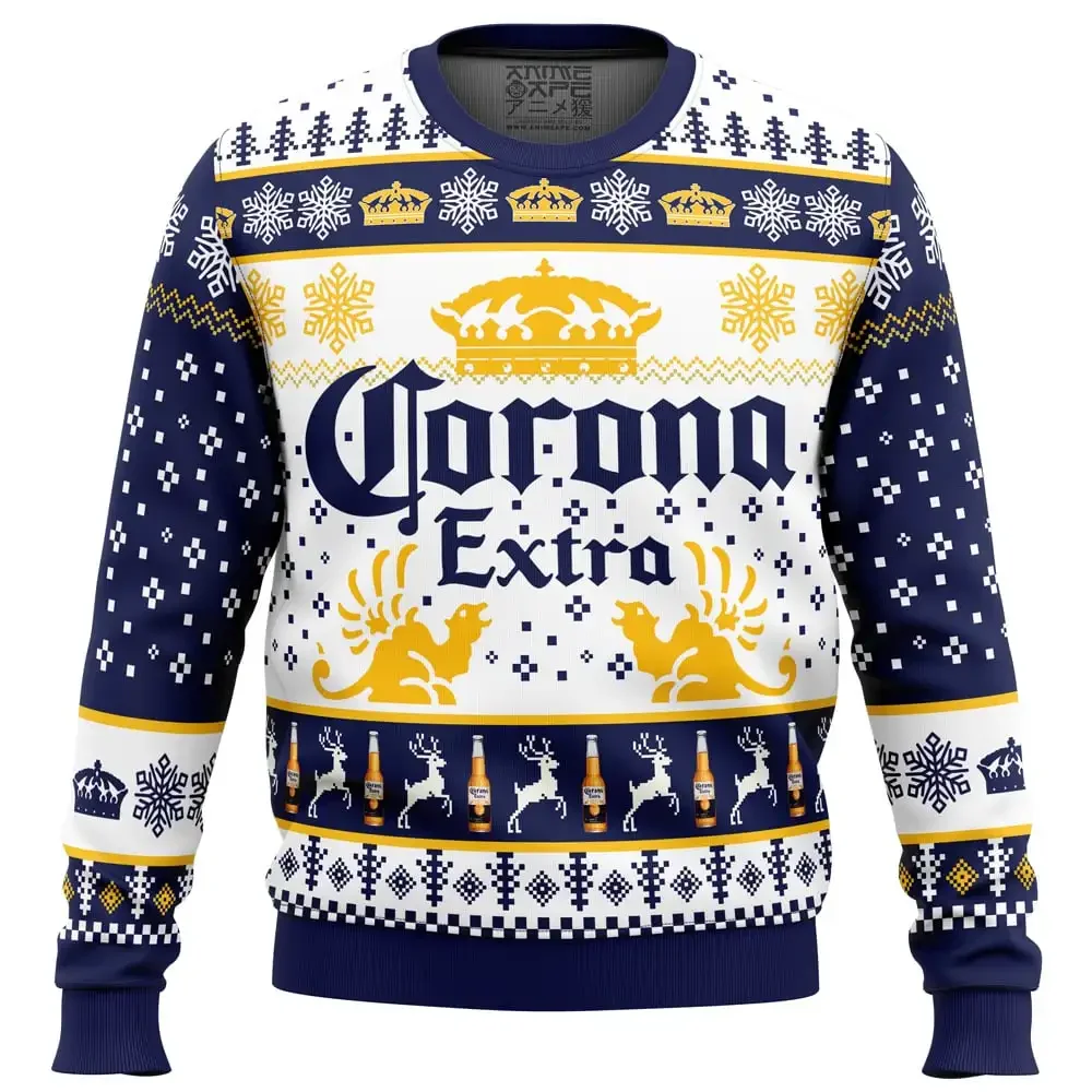 

2025 New CORONA EXTRA Christmas Gift Ugly Sweater Hot Selling Merry Christmas Fashion 3D Printed Oversized O-neck Pullover shirt