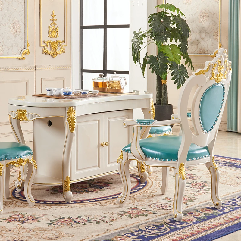 

European kung fu tea table office marble drinking table and chair combination household high-end living room balcony solid wood