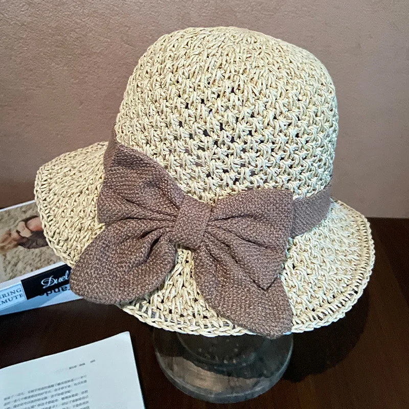 

Women Summer Braided Straw Sun Hat Extra Wide Brim UV Protection Handmade Breathable Foldable Packable Casual Round Top Hat