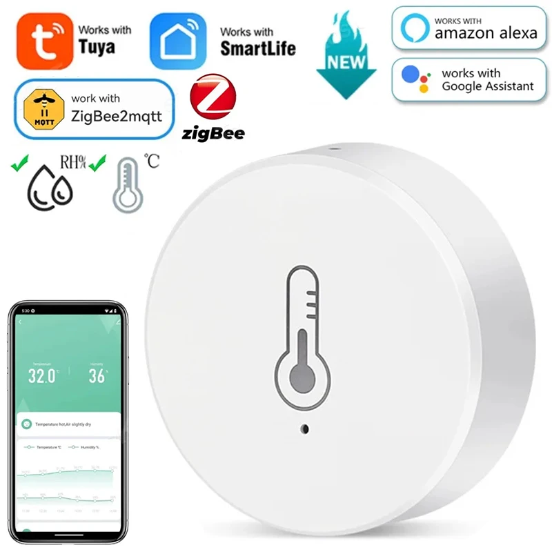 

Датчик температуры и влажности Tuya Zigbee, монитор внутреннего термометра Smart Life, работающий с безопасностью, Alexa Google Home Assistant