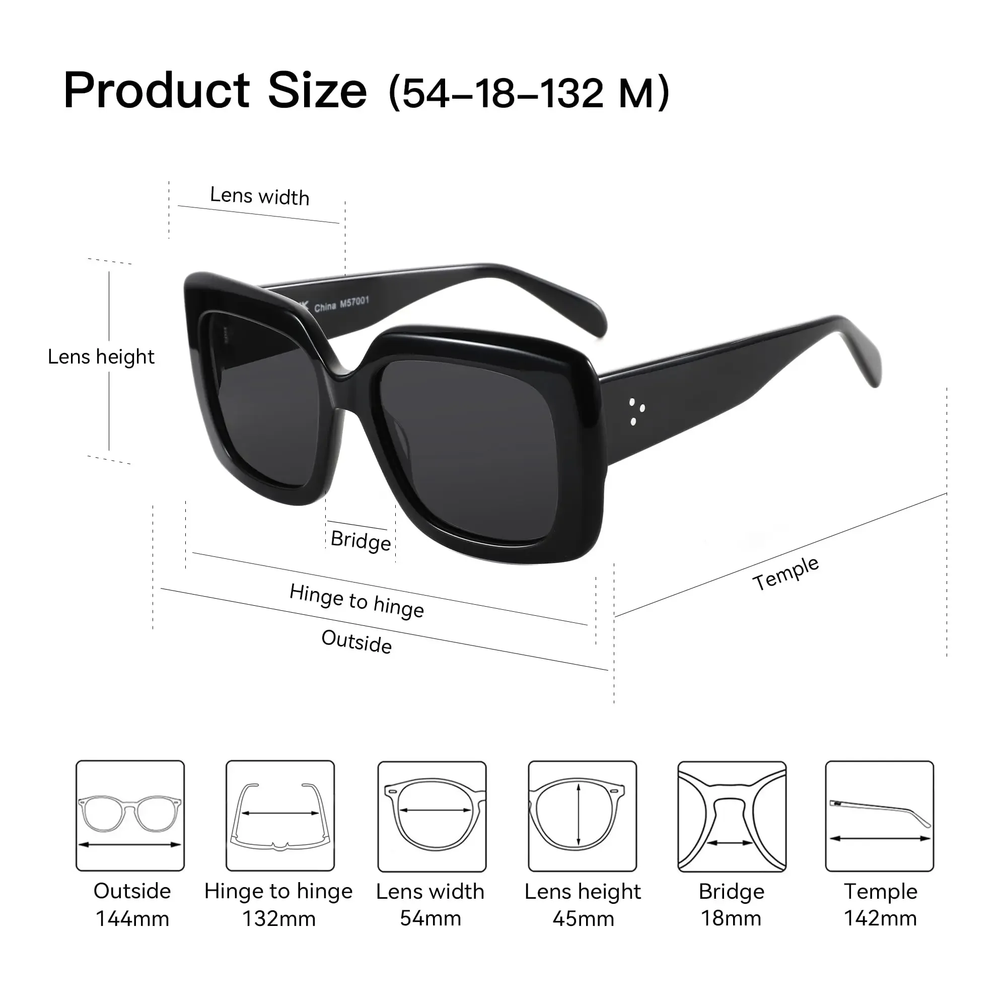 BLUEMOKY Polarized Acetate Sunglasses for Women Oversize Square Frame UV400 Protection Retro Classic