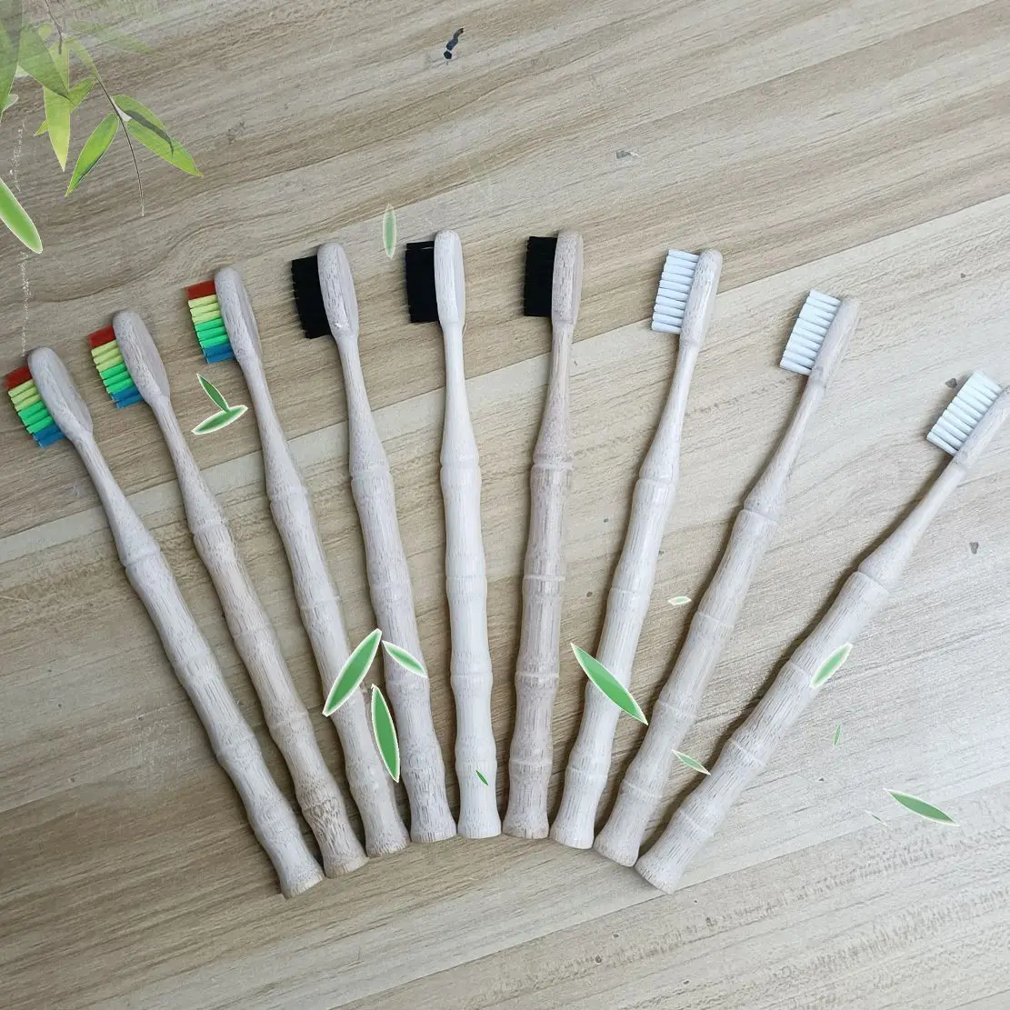 100Pcs Eco-Friendly Bamboo Toothbrushes with Charcoal Filled Bristles No Bisphenol a Customizable Logo Bamboo Joints