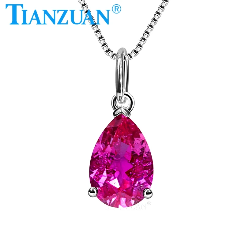 

Fashion Rose Color 7x10mm Pear Simulation Corundum Pendant 925 Sterling Silver Necklace Jewelry for Women Gifts