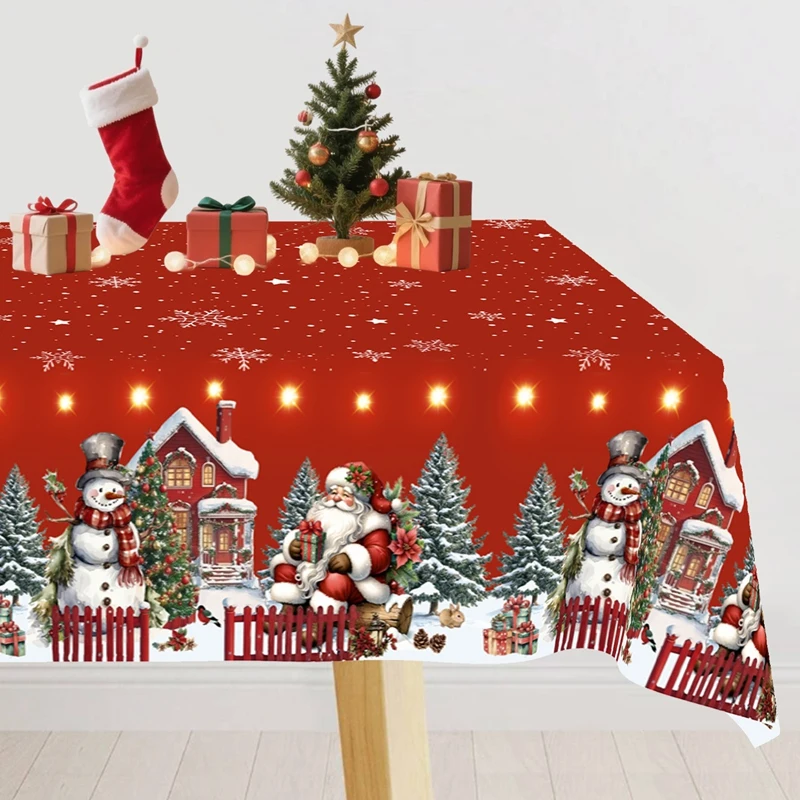 Christmas Tablecloth Santa Claus Tablecover Christmas Decorations for Home 2025 Navidad Noel New Year Gifts Dining Table Cover