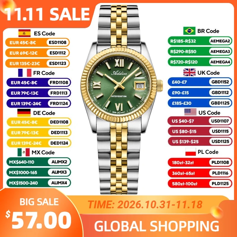 Addies Elegant Woman Watches 28mm 316L Stainless Steel Swiss 585 Quartz Movement Sapphire Glass BGW9 Luminous Ladies Watch New