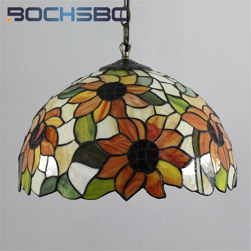 BOCHSBC Tiffany stained glass chandelier Vintage style Sunflower Art Deco Bar Living Room Dining Room Study Bedroom chandelier