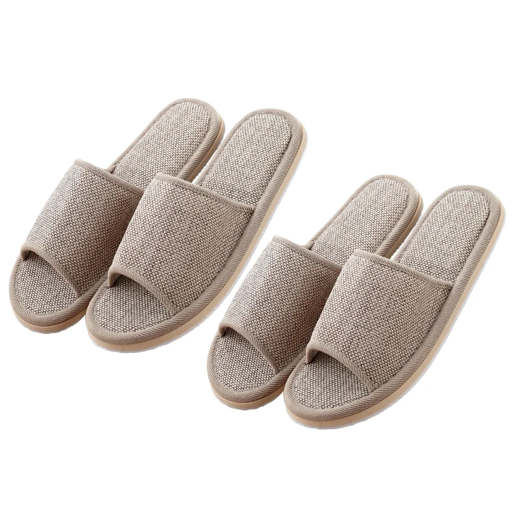 

2 Pairs Womens Platform Slippers Home EVA Leisure Shoes Beige Linen Summer Women's