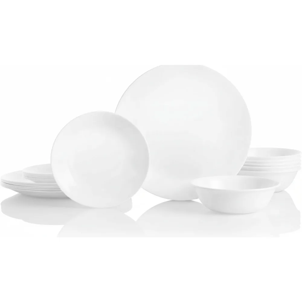 

18-Piece Dinnerware Set for 6, Triple Layer Chip Resistant Glass Plates & Bowls, Lightweight Round Winter White