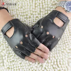 Guantes de cuero negro sin dedos para hombres y mujeres, guantes de medio dedo para conducir, moda, nuevo