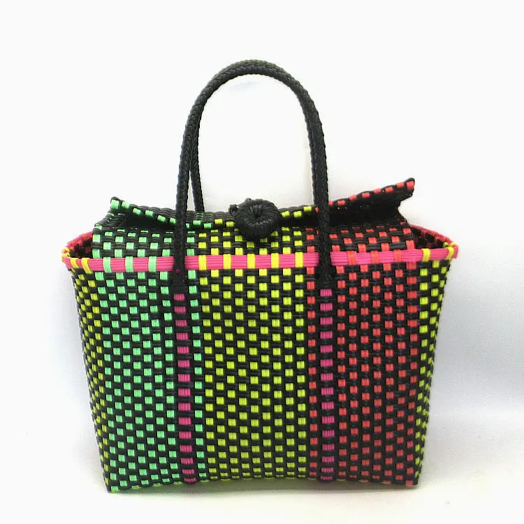 Personalized Handheld Plastic Woven Bag PE Woven Bag Vegetable Basket Beach Bag Picnic Basket Multi Purpose Summer Women's Bag