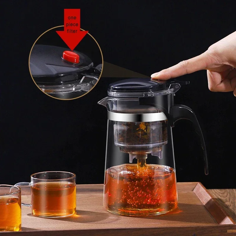 Large Capacity Glass Teapot One-click Filtering Tea Pot Tea Water Separation Filter Tea Maker Chinese Kung Fu Flower TeaPot image 2