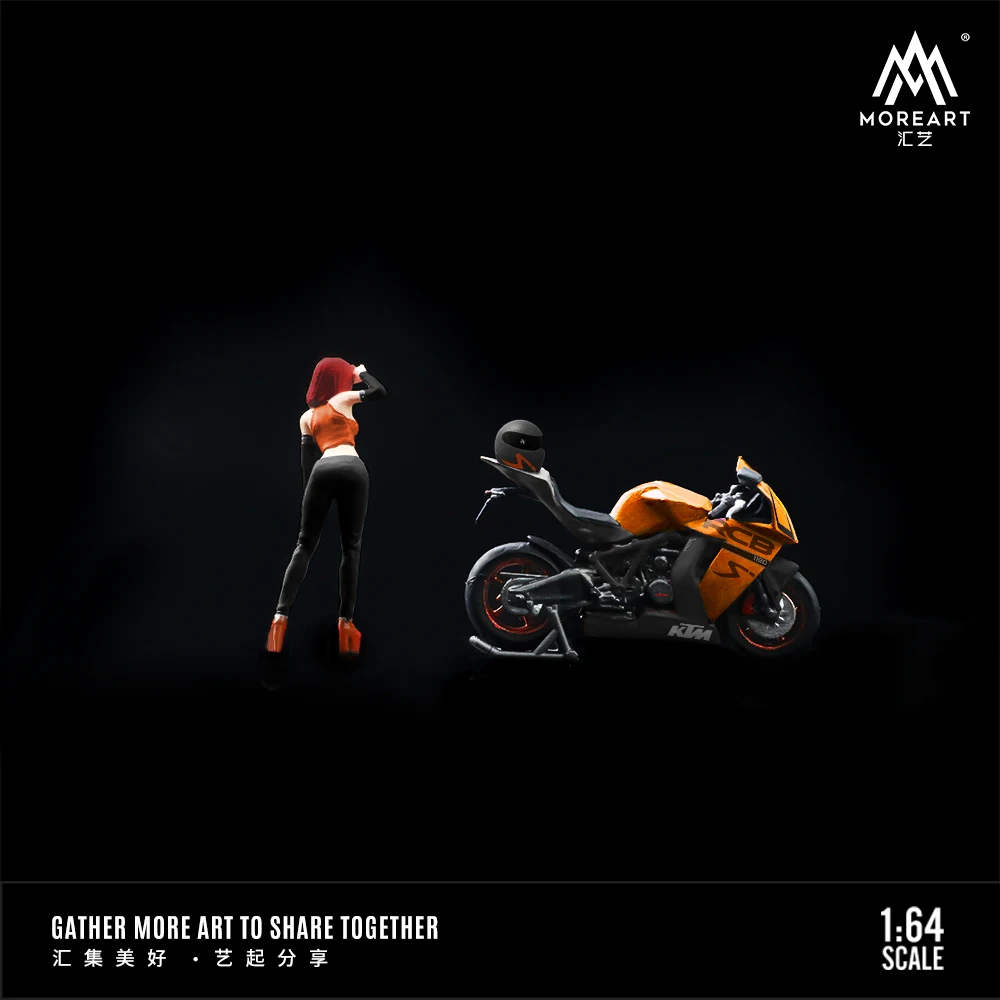 TimeMicro+MoreArt 1/64 Fashion Red/white beauty motorcycle doll set resin model