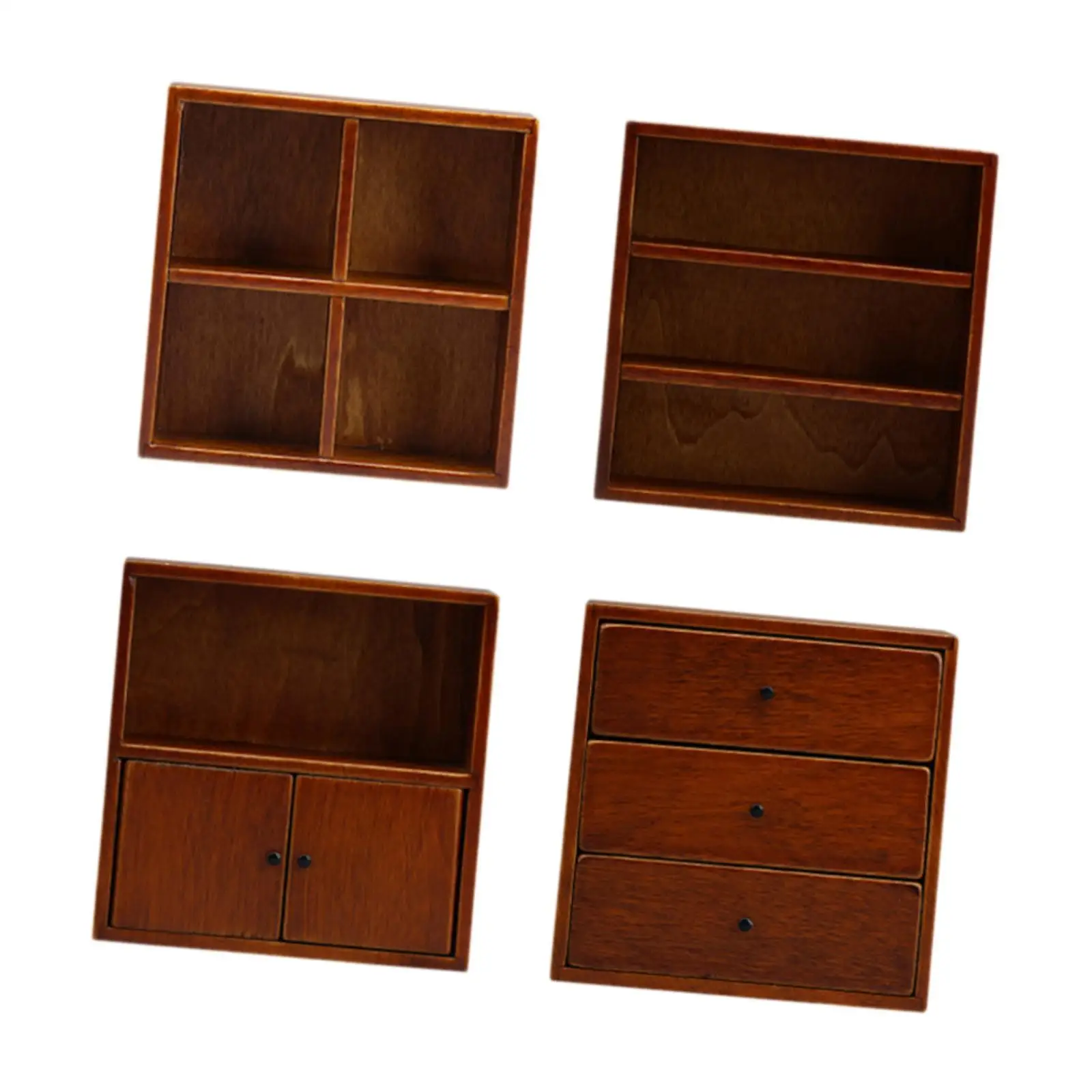 4Pcs 1:12 Scale Dollhouse Cabinet Set Decorative Model Bedroom Landscape Doll House Accessories Wooden Cabinet for Girls Boys
