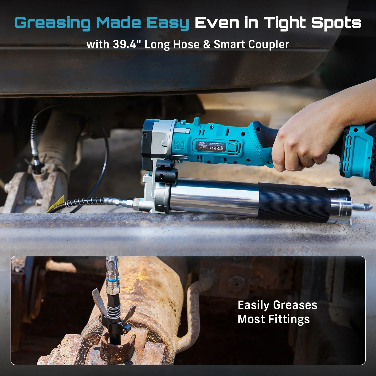 SEESII GR01 Ultra 12000PSI 2-in-1 Cordless Electric Grease Gun Kit Innovative Easy-to-Use Oil Greasing Tool 5.3 Oz/min High-Efficiency Grease Machine with 2.0Ah Battery 48" Flexible Hose LED Light view 7