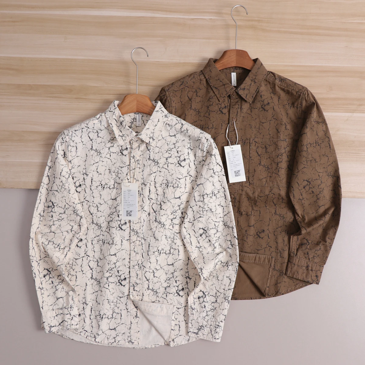 

Textured Print Casual Men's Shirt Fashion Spring New Style Collared Long Sleeve Breathable Cotton Standard Fit Open Cardigan