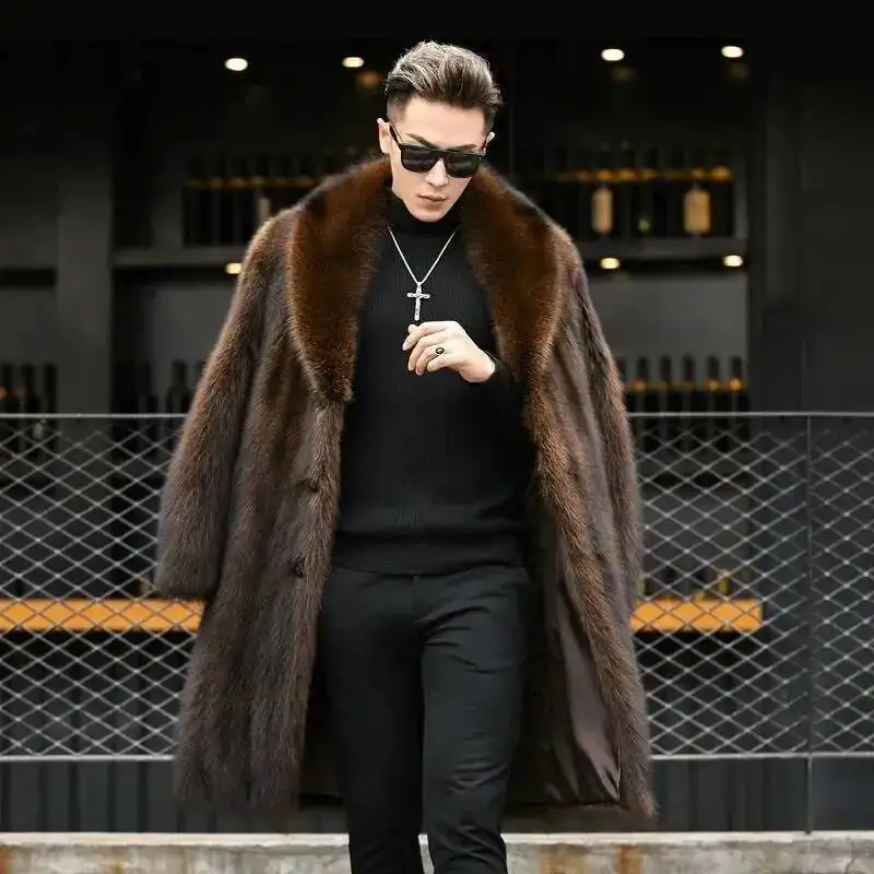 

Men's Long Fur Winter Warm Mink Coat Big Fat Jacket Loose Casual Windbreaker