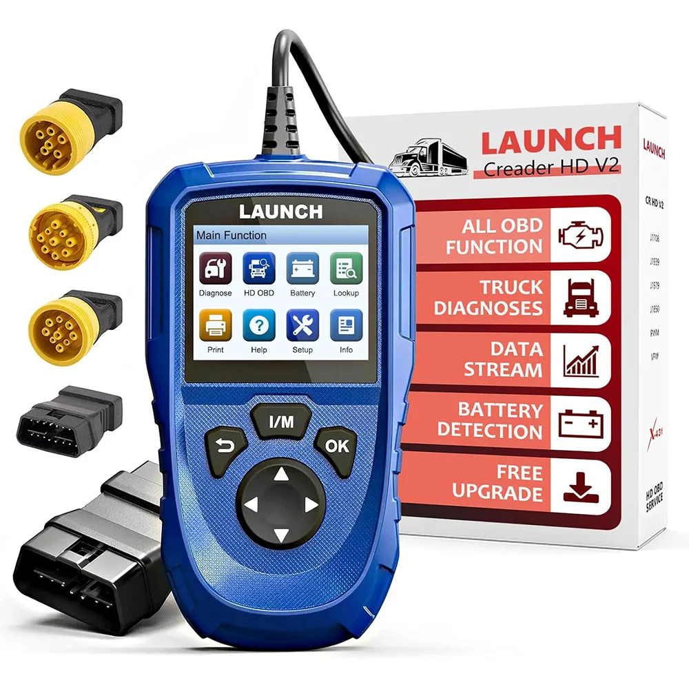 LAUNCH Creader HD V2 OBD2 Fault Scanner Engine Diagnostic Scanner HDOBD OBD-II EOBD Code Reader for 24V Heavy-Duty Vehicles