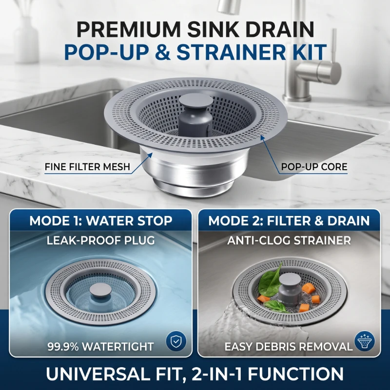 US/EU Kitchen Sink Bounce Core Drain Strainer Sink Drain Strainer Sink Stopper Stainless Steel Kitchen Drain Plug Filter Screen