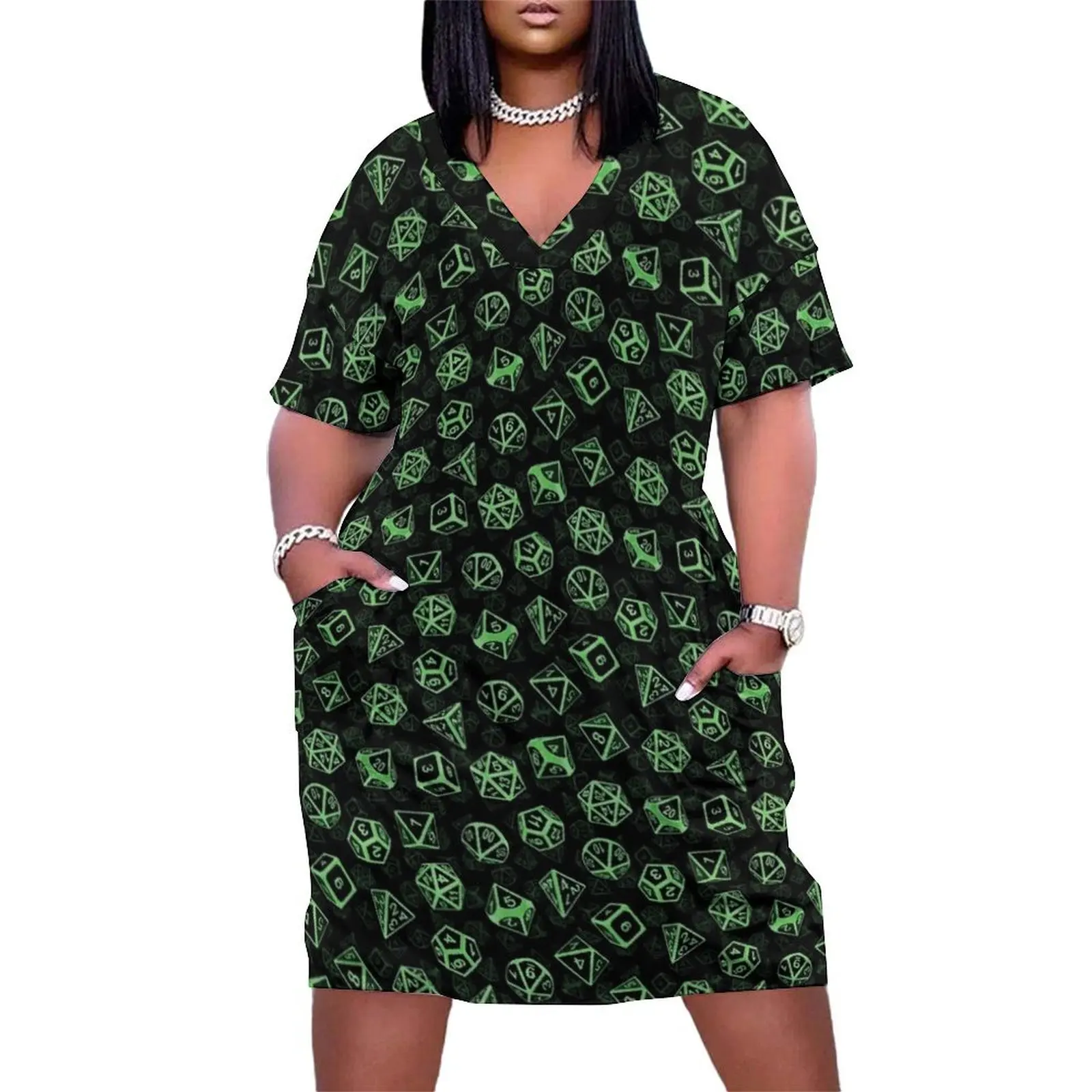 

D20 Dice Set Pattern (Green) Loose Pocket Dress Bride dresses Party dresses elegant women's dresses sale