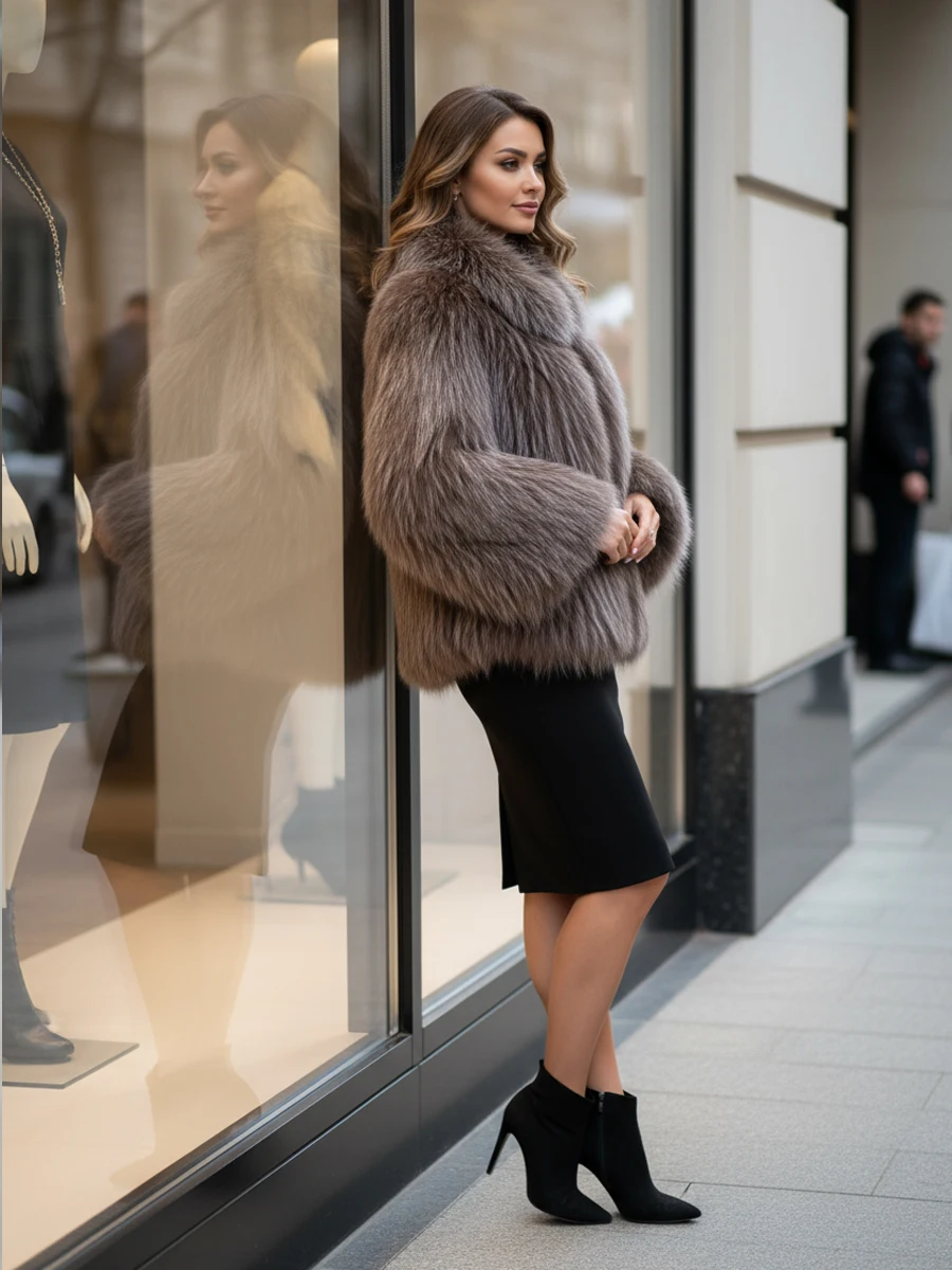 HDHOHR 2025 리얼 폭스 퍼 코트 여성용 럭셔리 천연 니트 폭스 퍼 재킷 겨울 따뜻한 리얼 퍼 의류 여성용 플러스 사이즈