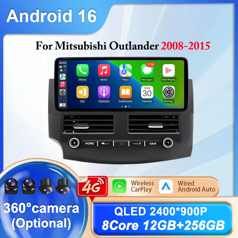 

Мультимедийный радиоприемник для Mitsubishi Outlander 2008-2015, Android, GPS-навигация, Wi-Fi, Auto DSP, стерео, 12.3-дюймовый QLED-экран