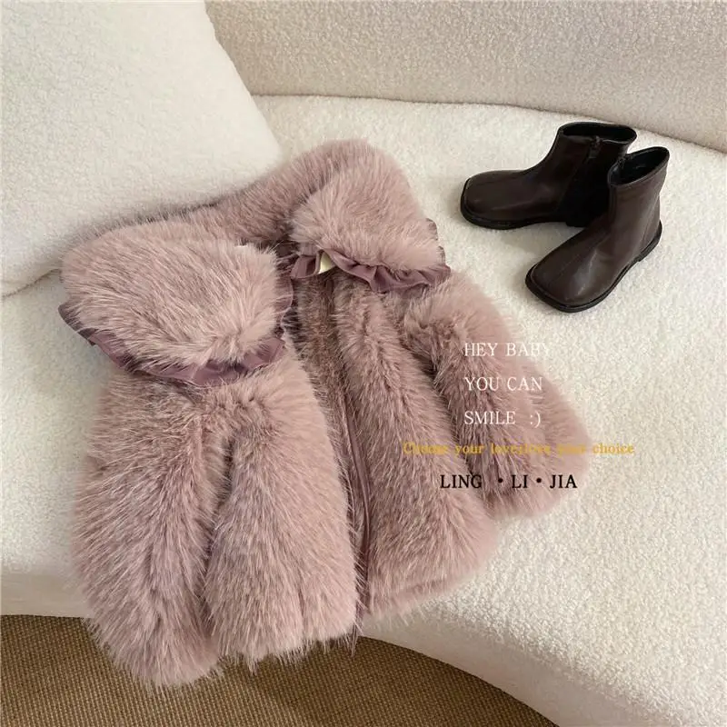 

Winter Children Jacket Girls Warm Velvet Faux Fur Coat Baby Sequins Winter Clothes Soft Party Kids Girl Coat