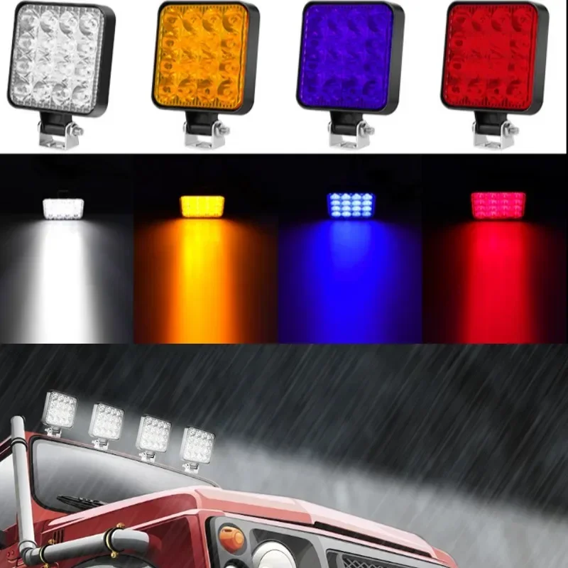 1PCS 12V Waterproof Led Work Light Bar Square Spotlight 48W Work Light Headlight For Truck Off Road Night Driving Light For SUV