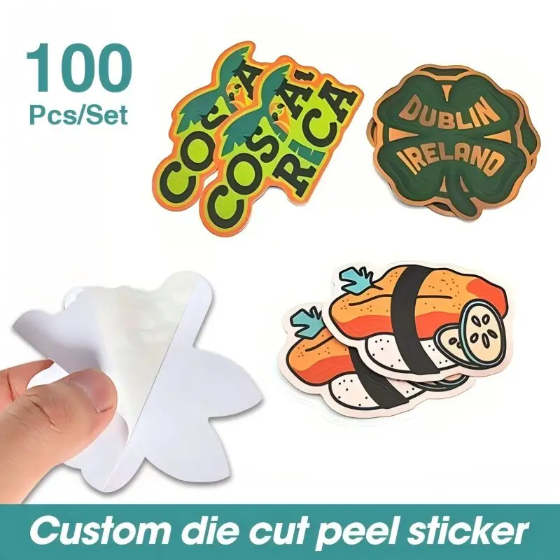 100pcs Custom Die Cut From Bottom Stickers Personalized Your Own Micro-perforation Crack And Peel Kiss Cut Self-adhesive Sticker