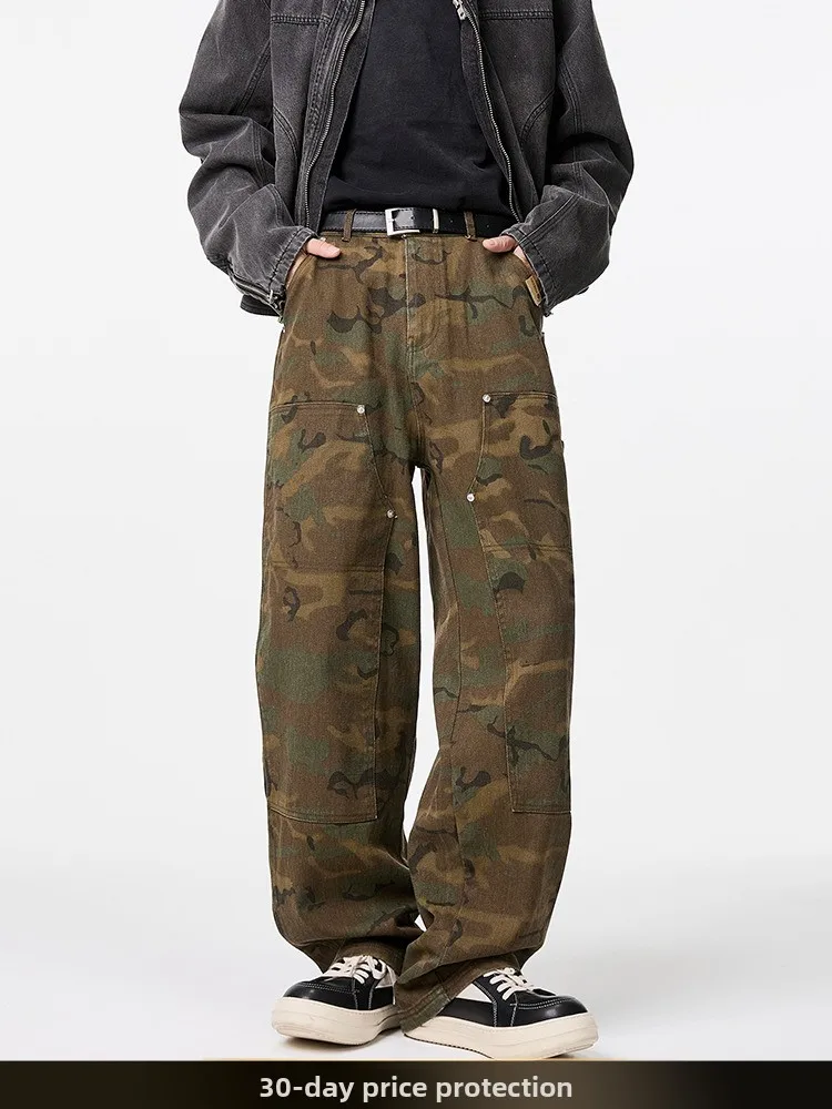 

American Sle Retro Camouflage Logging Work Pants Men's Spring New Loose Wide Leg Soldier Straight Long Trousers