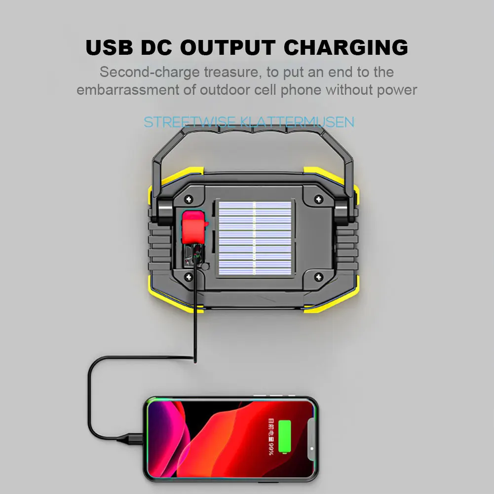 800W Portable Spotlight LED Work Light USB Rechargeable Flashlight Solar energy Light Built-in 2400mAh Battery For camping light