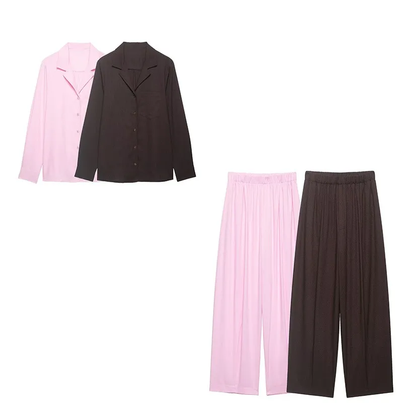 

Женский костюм: свободная повседневная рубашка-топ, брюки с высокой талией и широкими штанинами, комплект из 2 предметов (блузка и брюки)