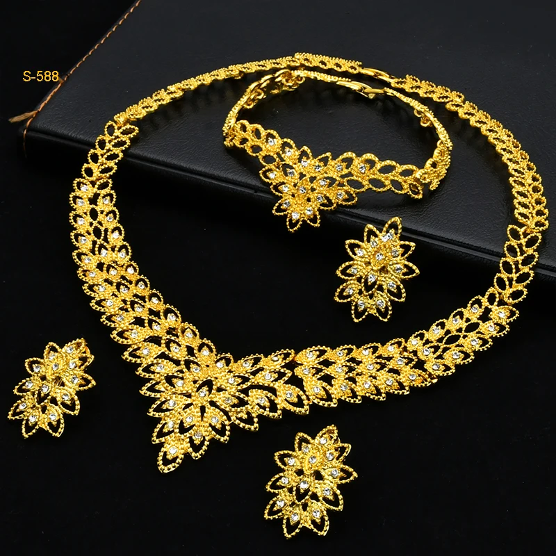 Italian Bridal Gold Plated Jewelry Set For Women African Indian 24K Gold Color Pendant Necklace Earring Set Dubai Party Gifts view 2