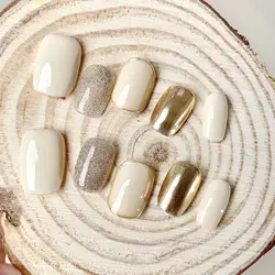 10Pcs Short Handmade Press On Nails Design False Nails Full Cover French Round Head Manicure Wearable Artificial Nails Tips Art