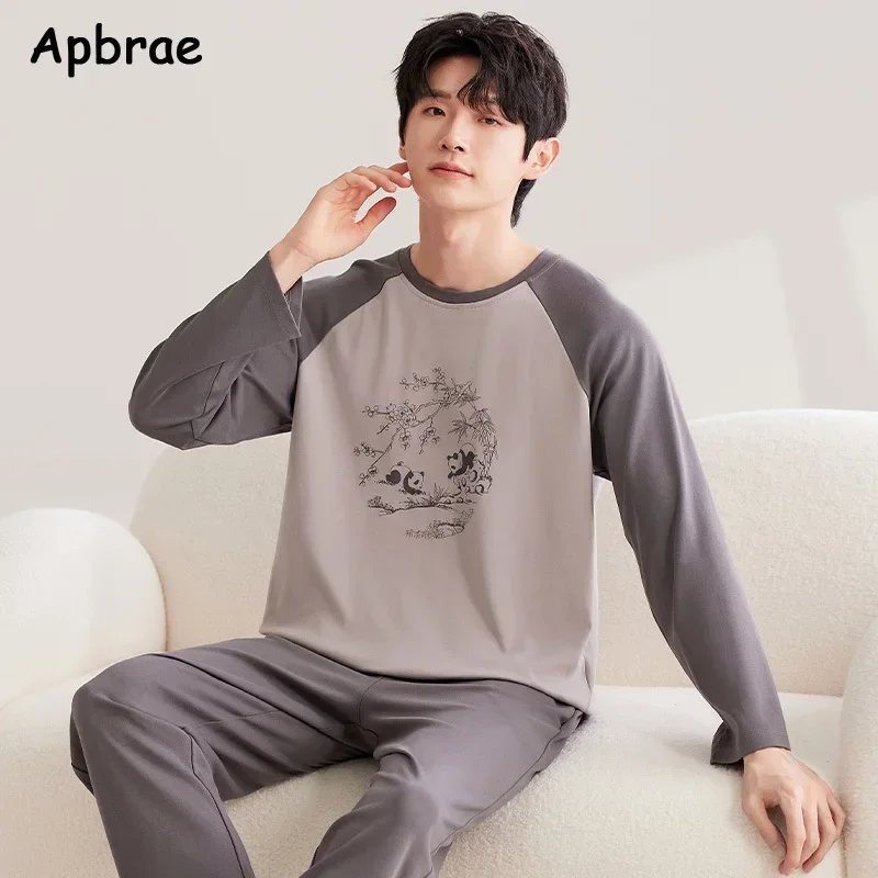 New Autumn Cotton Pajamas for Men Fashion O-neck Pijamas Long Sleeved Full Pants Home Wear Plus Size L-3XL Sleepwear