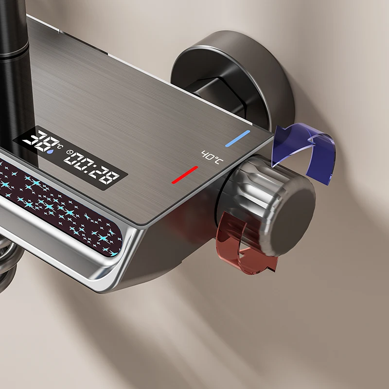 타이머, 핸드헬드 및 다중 모드 기능을 갖춘 세련된 디지털 온도 조절식 레인폴 샤워기 – 스마트 고압 욕실 키트