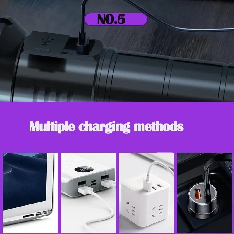 Powerful 365NM UV Flashlight Type-C Rechargeable Waterproof 26650 Purple Light for Pet Urine Stains Detector