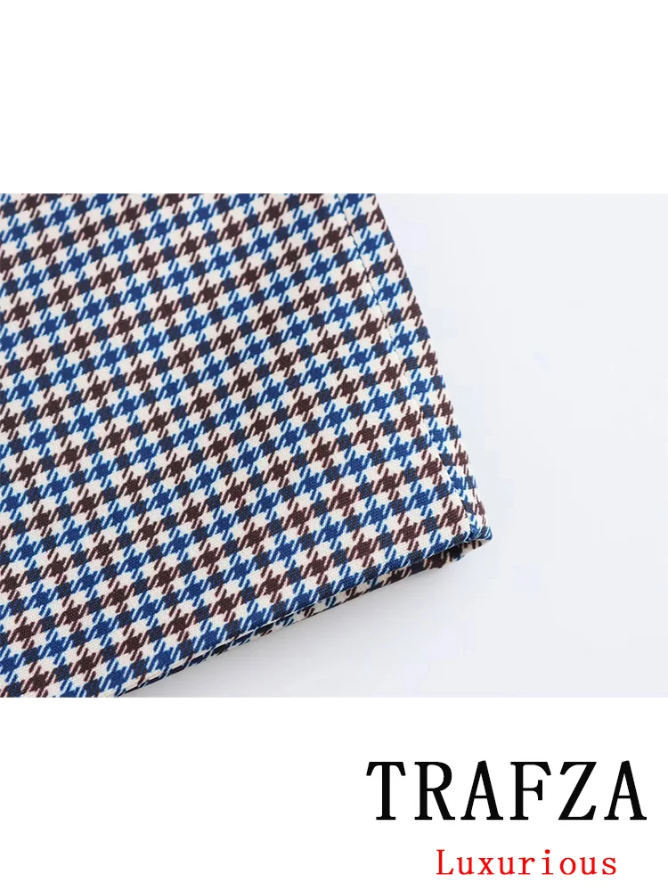 TRAFZA Vintage Casual Chic Women Plaid Dress Single Breasted Slim Short Straight Vestidos New Fashion 2024 Autumn Winter Dress