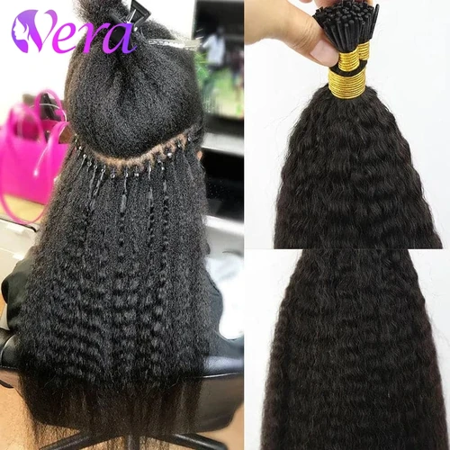 Extensiones de cabello con punta I, cabello humano liso y rizado, extensiones de cabello humano para mujeres negras, puntas I negras naturales completas a inferiores