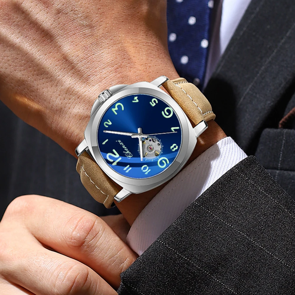 CHENXI メンズ腕時計全自動メンズ機械式時計ナイトライト防水レザーファッショントレンドマンウォッチ新しい