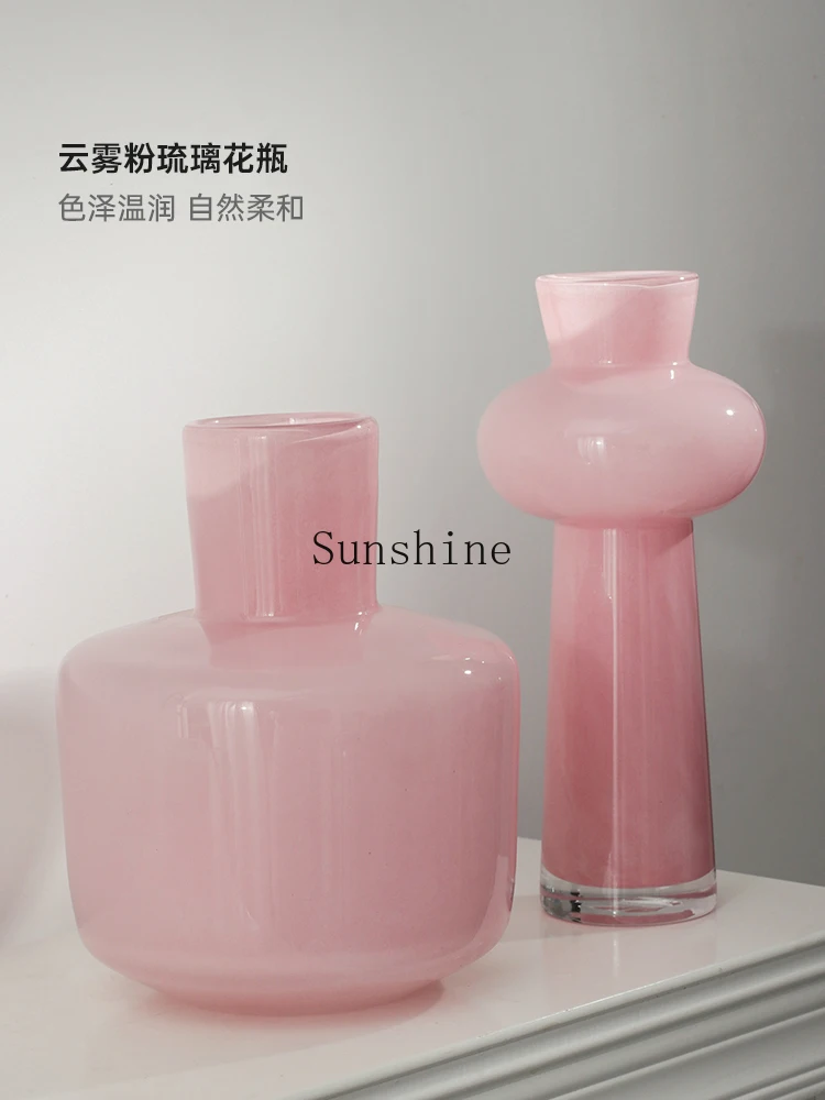 Medieval pink glazed vase high-end homestay living room ornament glass flower ware