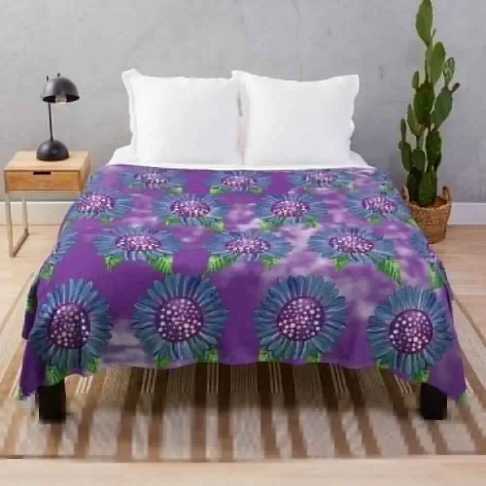 

Blue Flower Throw Blanket Thin Soft Blanket for Summer Night Sleeping