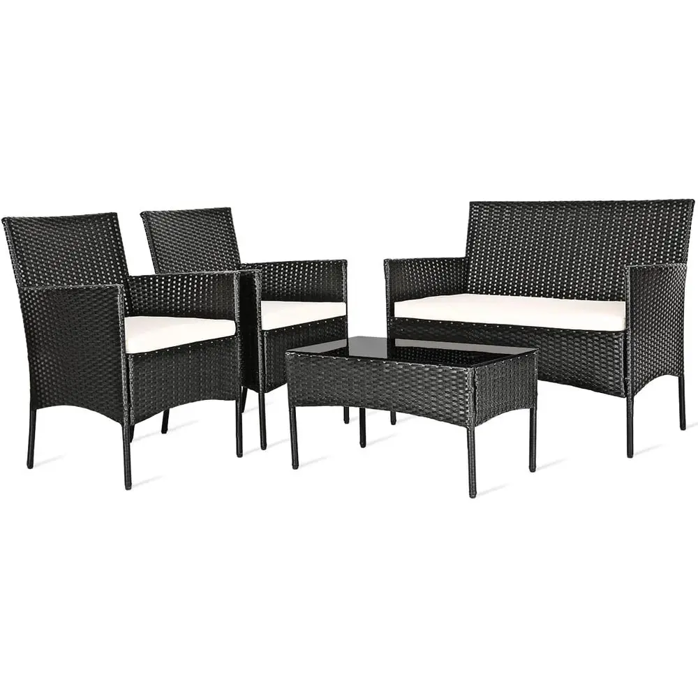 

4-Piece Outdoor Patio Furniture Set - Rattan Wicker Seating with Coffee Table for Garden, Lawn, and Poolside